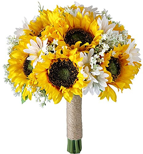 Qusedwey Bouquet da Sposa di Girasole Artificiale Bouquet da Sposa Romantico Fatto Un Mano con Fiore, Chiesa per La Confessione di Fiori Finti