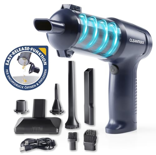 CLEANmaxx Aspirapolvere a batteria 2 in 1 con funzione di aspirazione e ventola, aspirapolvere senza fili con filtro HEPA lavabile, set di 2 accessori e 5 ugelli, contenitore di polvere da 100 ml con