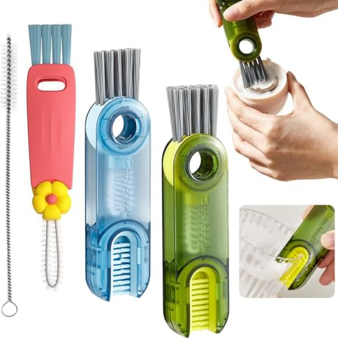 4 Pcs 3-in-1 Cup Lid and Bottle Crevice Cleaning Brush | Portable and Versatile Cleaning Brushes