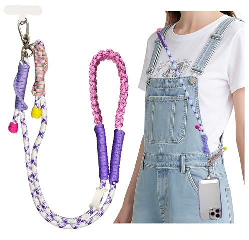 Klerbesh Cordón Móvil Universal, Cordón Ajustable para Llevar el Teléfono de Forma Segura en el Cuello o la Muñeca, Cuerda de Nylon con Mosquetón,Todos los Smartphones (A-3)