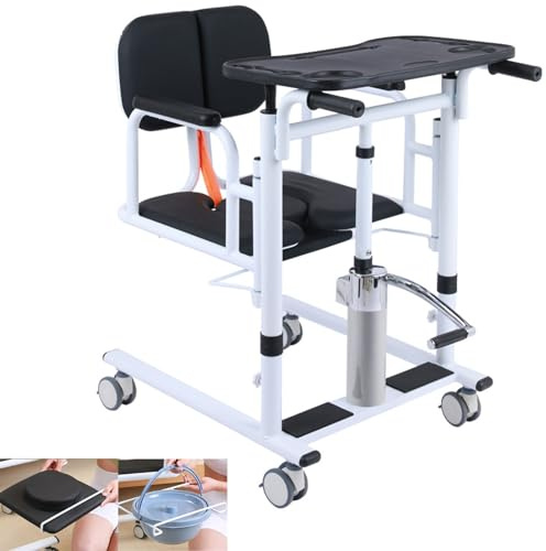 Chaise de transfert pour patient avec siège divisé à 180 ° et plateau de lit, fauteuil roulant de douche multifonctionnel pour soins aux personnes âgées et aux patients