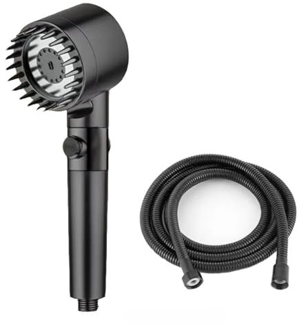 Alcachofa de ducha portátil con ajuste de tres velocidades, filtro de ducha negro para cabeza, accesorios de baño esenciales para relajarse y refrescar duchas