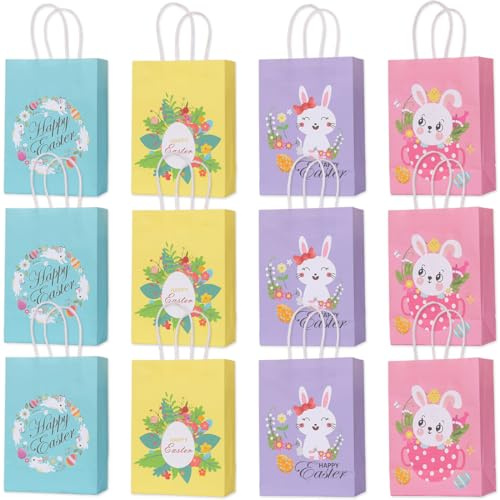Bolsas de Regalo de Papel para Pascua, 12 Unidades, con Motivo de Conejo, Bolsas Decorativas para Fiestas y Celebraciones