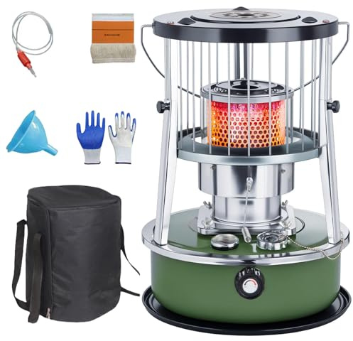 9000 BTU Stufa Kerosene Riscaldamento a Stoppino Serbatoio Da 4,6 Litri Riscaldamento Di Emergenza Senza Elettricità Riscaldatore per Campeggio,Emergenze,militarygreen-completeset