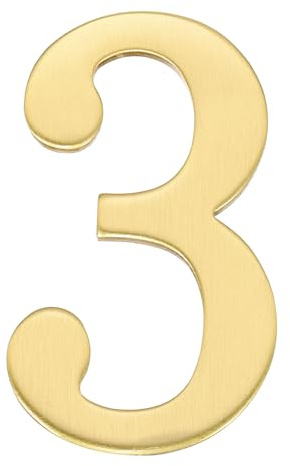 sourcing map Numeri civici per esterni, 7,1 cm, in ottone massiccio, autoadesivi, numeri di indirizzo in metallo per porte, appartamenti, uffici, finitura spazzolata, facili da attaccare (numero 3)