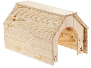 Ferplast Holzhaus für Kaninchen, Meerschweinchen & Hamster HIDDA, Kleintierhaus aus FSC®-zertifiziertem Holz, Gebürstete Optik, Schnellmontage-Set, 39 x 28 x H 25 cm, Größe L