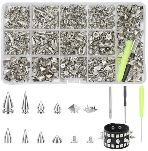 Tapufitil Juego De 600 Tachuelas Punk Y Clavos con 8 Medidas De Puntas Cónicas Y Pirámides Cuadradas para Ropa, Remaches Metálicos En Forma De Árbol para Artesanía En Cue