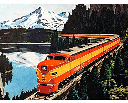 Wee Blue Coo Painting Landscape Travel Train Rail Southern Pacific Mountain Unframed Wall Art Print Poster Home Decor Premium