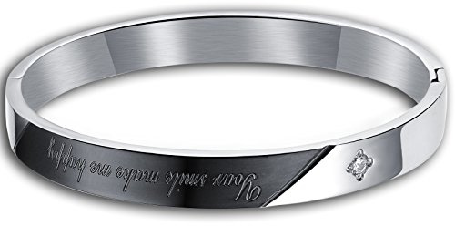 JewelryWe Schmuck Herren Damen Armband, Klassiker Römische Zahlen Ziffern Freundschaftsarmband Armreif, Zirkonia Diamant Edelstahl, Rose Gold Schwarz Silber