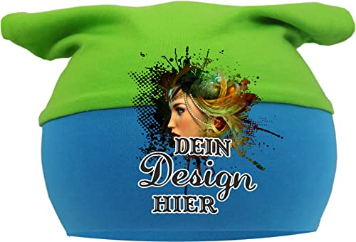 Kleiner Fratz Baby KOPFTUCH Mütze Multicolor Stern (Farbe lime-royal) (Gr. 2 (68-98) mit Wunschtext oder Namen