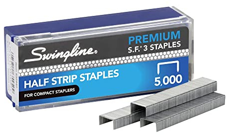 Swingline Staples, S.F. 3, Premium for Desktop Staplers, 1/4 Length, 105/Strip, 5000/Box, Jam Free, Half Strip (35440)