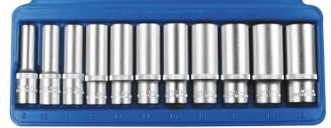 SW 05530L Steckschlüssel-Satz - 3/8 Zoll Stecknuss-Set lang - SW 8-19 mm | Präzisions-Steckschlüsseleinsätze in langer Ausführung aus robustem Chrom-Vanadium-Stahl für tiefliegende Verschraubungen