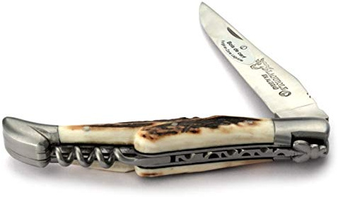Laguiole en Aubrac Taschenmesser mit Korkenzieher L0312BCIF 12 cm, Griffschalen Hirschhorn, Klinge 10 cm matt, Backen matt