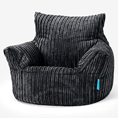 Lounge Pug Fauteuil Pouf Enfant en Velours Côtelé - Pouf pour Enfant, Fauteuil Pouf Cocooning & Douillet, Léger et Facile à Déplacer - Noir