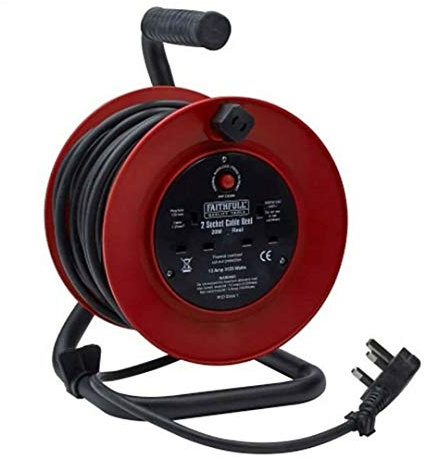 Faithfull 20m Open Frame Cable Reel 2 Socket 240v FPPCR20M XMS18REEL20
