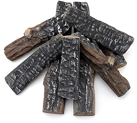 Skyflame 8 Small Piece Set of Ceramic Wood Logs and Accessories for All Types of Indoor Gas Inserts, Ventless & Vent Free, Propane, Gel, Ethanol, Electric or Outdoor Fireplaces & Fire Pits