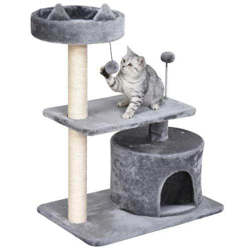 PawHut Cat Tree for Indoor Cats Scratching Post Grey 60L x 40W x 81H cm | Climbing Tower, Kitty Activity Centre, Condo, Perch, Jumping Platforms
