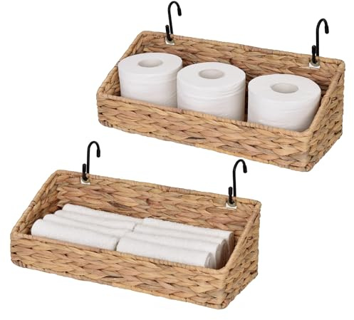 StorageWorks Woven Wall Baskets for Storage, Water Hyacinth Baskets for Shelf, Wall Storage for Kitchen and Bathroom, Hanging Baskets for Organizing, 2 Pack