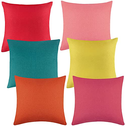 ANECO Pack of 6 Decorative Outdoor Waterproof Throw Pillow Covers Square Patio Cushion Cases Garden Pillowcases for Patio, Couch, Tent, Balcony and Sofa, 18 x 18 Inches, 6 Colors