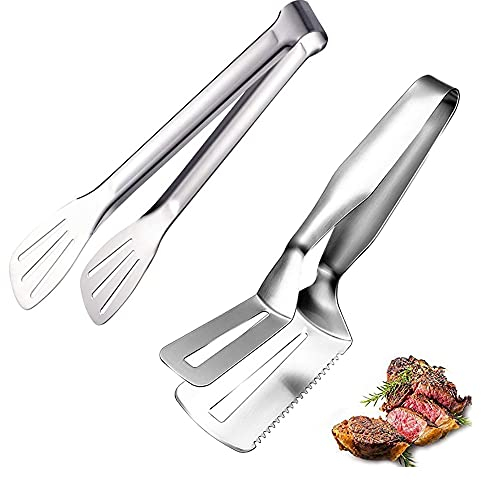 2 Stück Küchenzange Aus Edelstahl, Edelstahl Zangen, Steak Spatel, Edelstahl Grillzangen Für Fleisch, Salat, Spaghetti, Steak, Wurst, Braten (Zwei Stile)