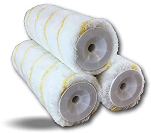 Pack 3 manchons Polyamide | Anti-goutte | Rayés jaune | Pour montures à vis | Axe diamètre 8 mm | Rouleaux 180 mm | Sols murs plafonds façades grandes surfaces | Kibros IB478_180x3c