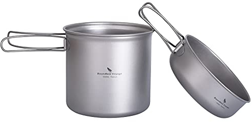 iBasingo Camping Topf & Pfannen Set Titan Kochgeschirr Set mit Klappgriff Outdoor Leichte Küche Kochutensilien Wandern Tragbare Schüssel Tasse Küchenutensilien Reise Picknick Geschirr