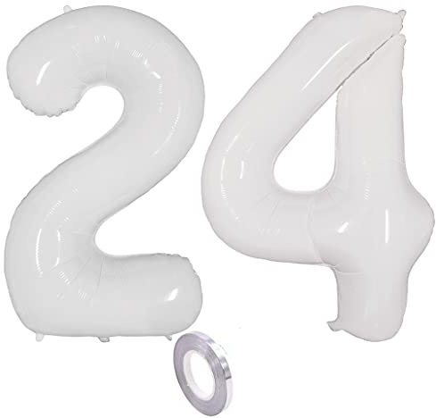 White Balloons Number 24th Birthday Decoration Woman Man Numbers Balloon 24th Birthday Decoration, 40 Inch White Helium Balloon 24 Years Birthday Decoration Women Men Inflatable Helium Foil Balloon 24