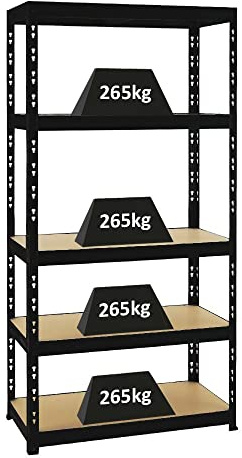 PROREGAL Schwerlastregal Tiger Schwarz 180x90x45cm für Gesamtlast 1365kg Kellerregal, Steckregal, Garagenregal, Lagerregal
