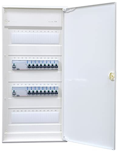Hager Aufputzverteiler 4-reihig VA48CN ANSCHLUSSFERTIG verdrahtet mit Klemmblock. Bestückung 2x FI 4-polig + 16x LS B16A