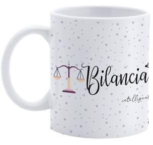 Paolo Chiari Zodiaco - Tazza in Ceramica Bianca con Segno Zodiacale e Costellazione (Multicolore, 300 ml, Bilancia)