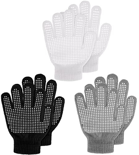 3 Paar Kinder Anti Rutsch Handschuhe Warme Magische Strickhandschuhe Winter Stretch Vollfinger Handschuhe für Jungen Mädchen (Schwarz, Weiß, Grau)