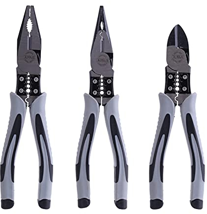 7-Zoll-Multifunktionszange Set Kombinationszange Stripper/Crimper/Fräser Hochleistungs-Drahtzange Diagonale Zangen Handwerkzeuge (Color : 3Pcs Set)