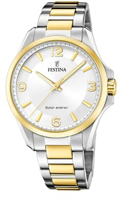 Festina Reloj Hombre Analógico Solar de Acero Inoxidable 316l Multicolor - Cristal Mineral de Alta Resistencia - Resistente al Agua 5 ATM F20657 Solar Energy
