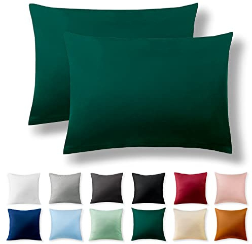 Alreya 2er-Set Renforcé Kissenbezug 40 x 60 cm - 100% Baumwolle mit Reißverschluss, Superweicher Kopfkissenbezug 40x60, Kissenhülle, Forest Green Waldgrün, nur Kissenbezug