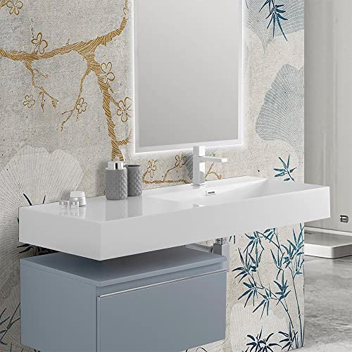 Lavabo bagno sospeso 120 cm con vasca a destra, top integrato in resina, 120 x 46 cm bianco lucido, antigraffio, anti-ingiallimento, resistente agli acidi
