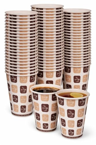 1ABOVE 8oz Printed Disposable Paper Cups (50 Pack) – Coffee Design Hot & Cold Drink Cups, Strong & Recyclable for Tea, Coffee, Office, Picnic & Parties