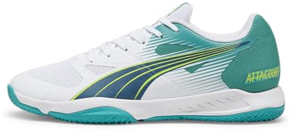 PUMA Unisex Attacourt inomhussko, Puma Vit ocean tropisk glittrande grön limepress, 44.5 EU