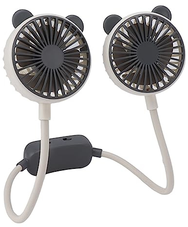 Ventilateur de Cou Portable Double Tête Portable USB Rechargeable Mini Ventilateur Suspendu pour les Voyages de Bureau (Blanc)