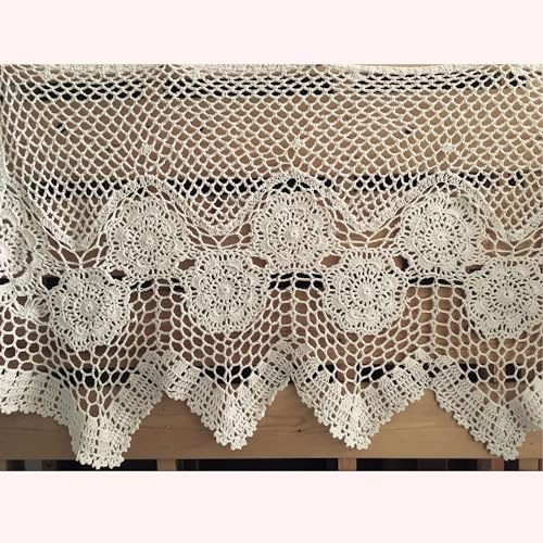 MINDPLUS Windown - Tende corte con mantovane in cotone lavorato all'uncinetto, per cucina, caffetteria, decorazione per finestre cave, colore beige, 43 x 101,6 cm (altezza x larghezza)