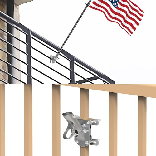 Fahnenmasthalterung ohne Bohren für horizontales oder vertikales Geländer, Aluminium-Fahnenmasthalter für quadratisches oder rundes Geländer, Wand – Zwei Installationsmethoden – rostfreie Halterung,