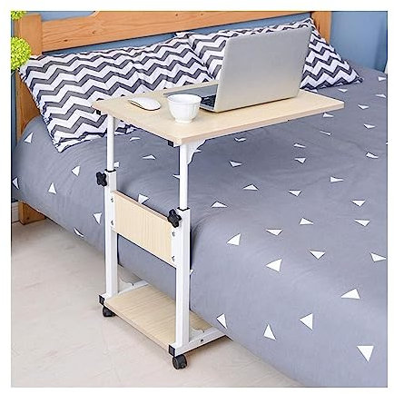 POCHY Betttische Überbetttisch, Stahlrahmen, anhebbarer Computertisch, höhenverstellbarer Beistelltisch mit Rollen, Laptop-Schreibtisch, mobiler Stehschreibtisch luxuriös