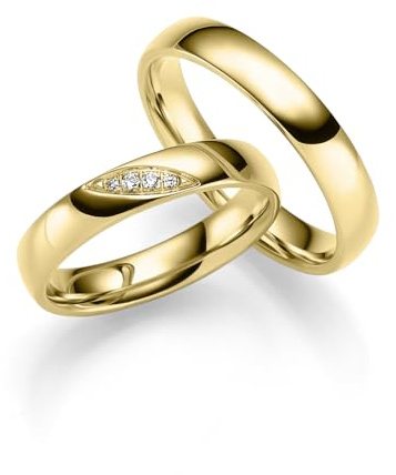 JC Trauringe aus Gold | Paar-Preis Ehe-Ringe mit kostenfreier Gravur I Partnerringe Hochzeitsringe Verlobungsringe 4 mm breit inkl. Etui-Box I Herren-Ring ohne & Damen-Ring mit Zirkonia-Steinen I IT32