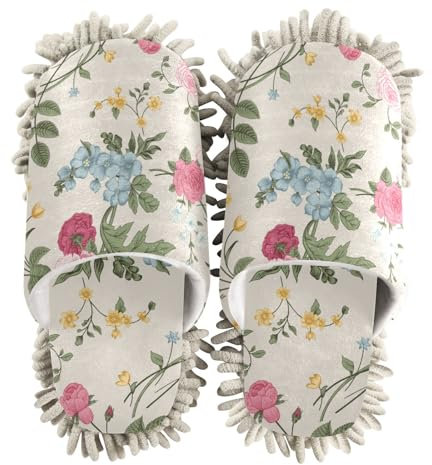 ZRWLUCKY Zapatillas de mopa modernas de flores coloridas para limpieza de suelos, cocina, trapeador de polvo, lavable, de microfibra, Flor colorida moderna, Large