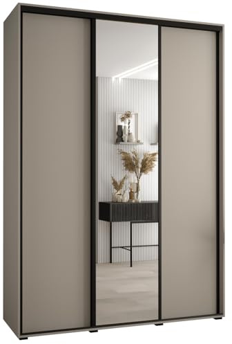 ABIKSMEBLE Dakota 3 Armoire à Trois Portes Coulissantes avec Miroir, Barre, Étagères - Moderne Armoire de Rangement pour Chambre, Salon - 235,2x170x60cm - Cachemire Noir