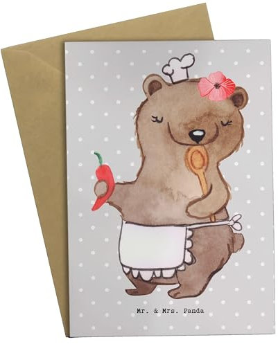 Mr. & Mrs. Panda Beileidskarte Köchin Herz - Geschenk, osterkarte, Restaurant, einladungskarten, Chefköchin, Feinschmecker, Grußkarten, glückwunschkarten, Lecker, weihnachtskarten
