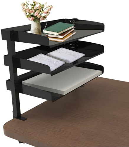Kensbro Klemmbares Schreibtisch Organizer Regal, Schreibtischregal Schwarz, 3 Stöckig Desk Shelf, Schreibtisch Aufsatzregal, Klemmbare Tischregal für Home Office Schule, 44 X 22 X 39cm