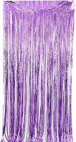SYSUII Lametta Vorhänge Helles Lila Glitzer,2 Stück Metallic Party Vorhänge Glitzervorhang Fringe 1m x 2m Glitzer Folien Fransen Lametta Vorhänge für Party Geburtstag Hochzeit Halloween Deko