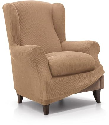 FAVERTI® Funda de Sillón Orejero Elástica de 70 a 100cm | Modelo Reale | Doré | Funda Ajustable Sillón Orejero Universal | Protector de Calidad de Tejido Jacquard Tacto algodón