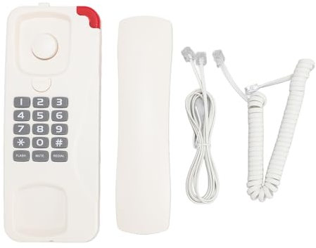 Retro Wall Mounted Corded Telephone, Last Number Redial, Adjustable Volume, Flash & Mute Function No Battery Required Landline Phon efor Home Office Hotel Use (White)