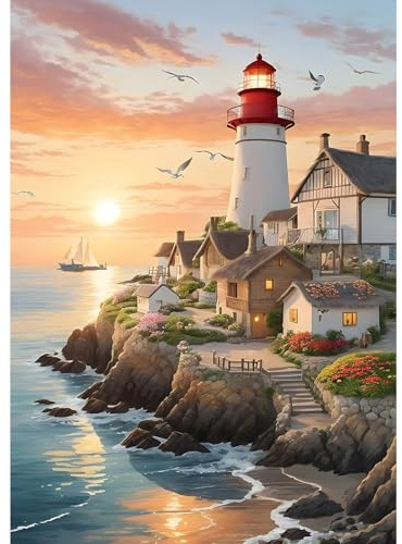 MXJSUA DIY 5D Diamond Painting, Faro Mar Diamond Painting Kit Completo, Manualidades Adultos Diamond Painting Para Decoración De Pared Del Hogar 30x40cm